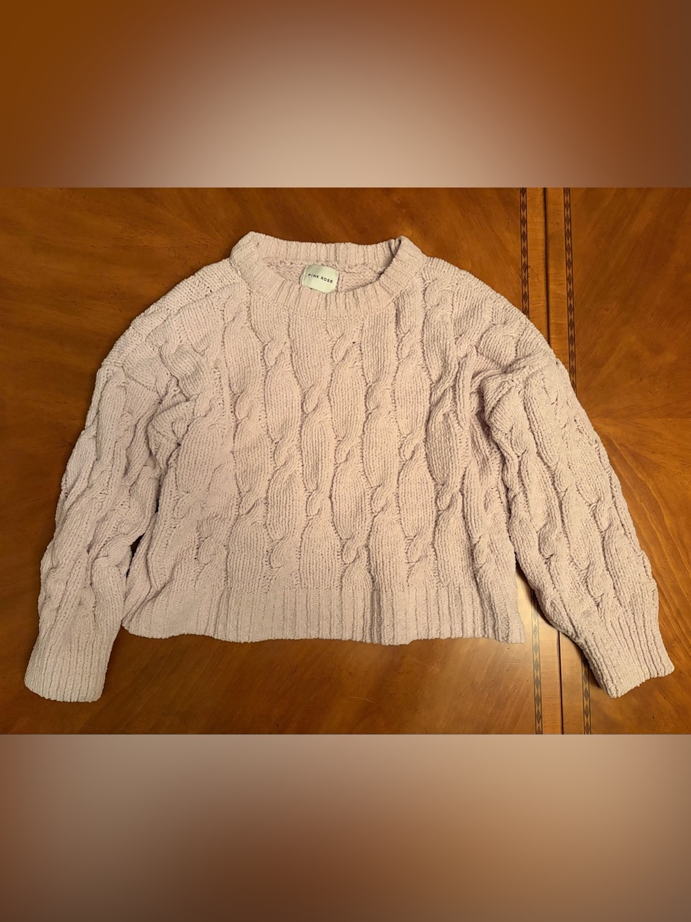 Pink Rose Cable Knit Crewneck Sweater